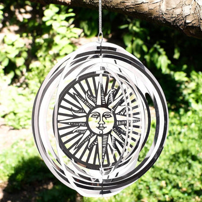 Sun Wind Spinner - Stainless Steel Hanging Garden Décor, Outdoor Metal Art, Solar-Themed Yard Ornament, Kinetic Spinner, Unique Gift