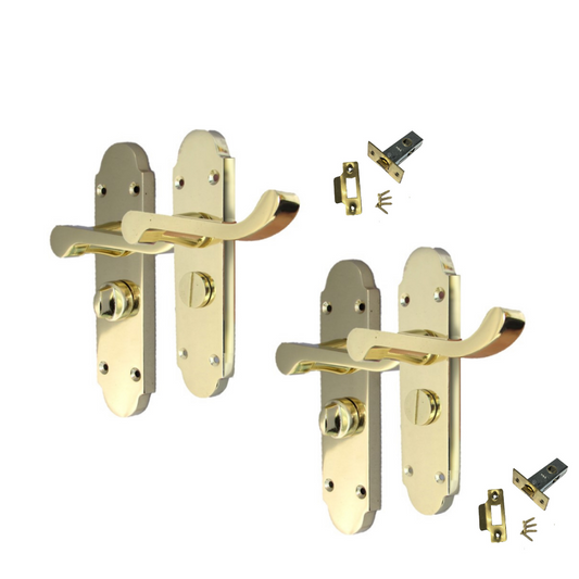 Epsom Victorian Scroll Brass Plated Privacy Bathroom, 2 Pairs