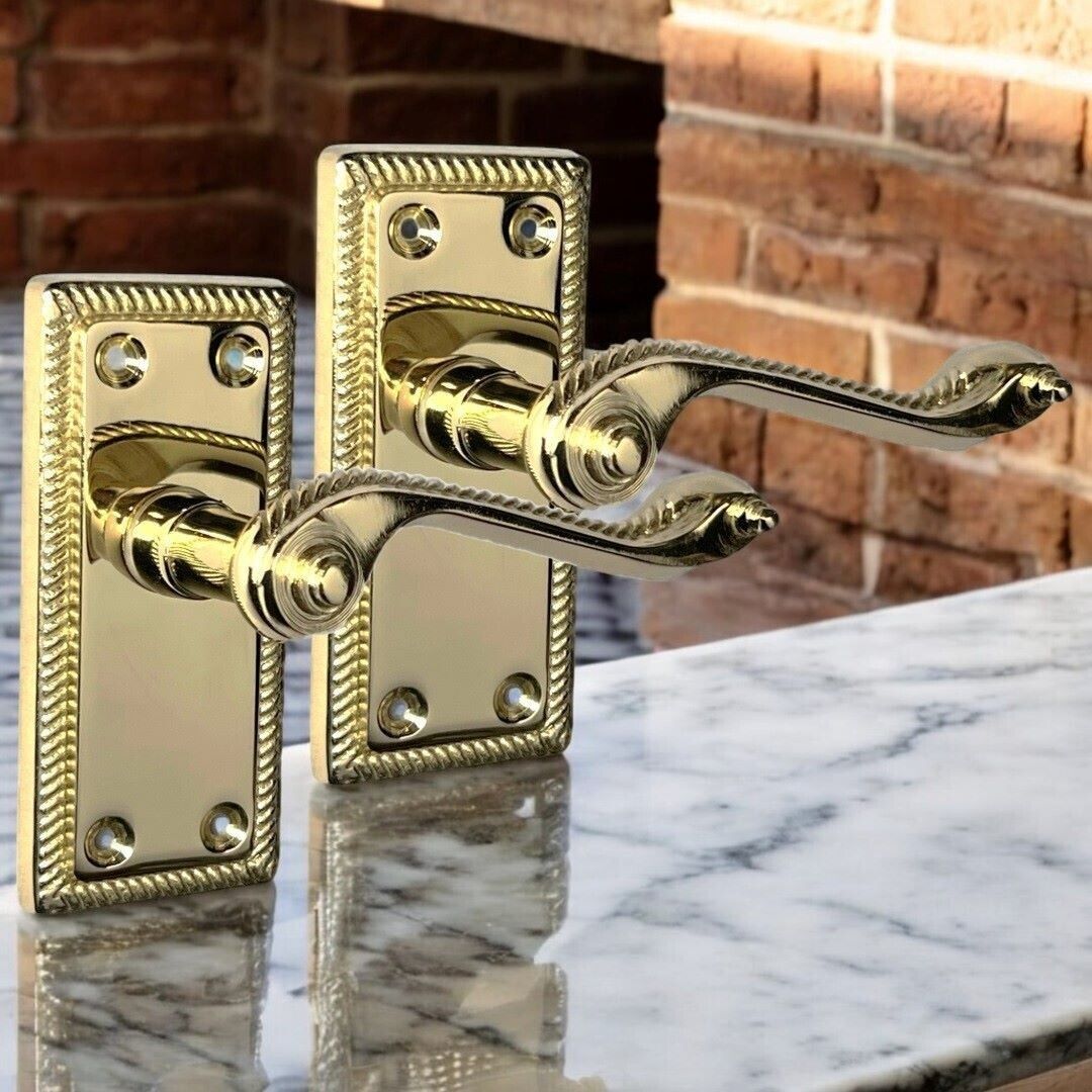 Georgian Style Scroll Brass Finish Door Handles,Internal Door handles,Tubular.