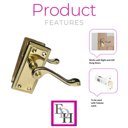 Georgian Style Scroll Brass Finish Door Handles,Internal Door handles,Tubular