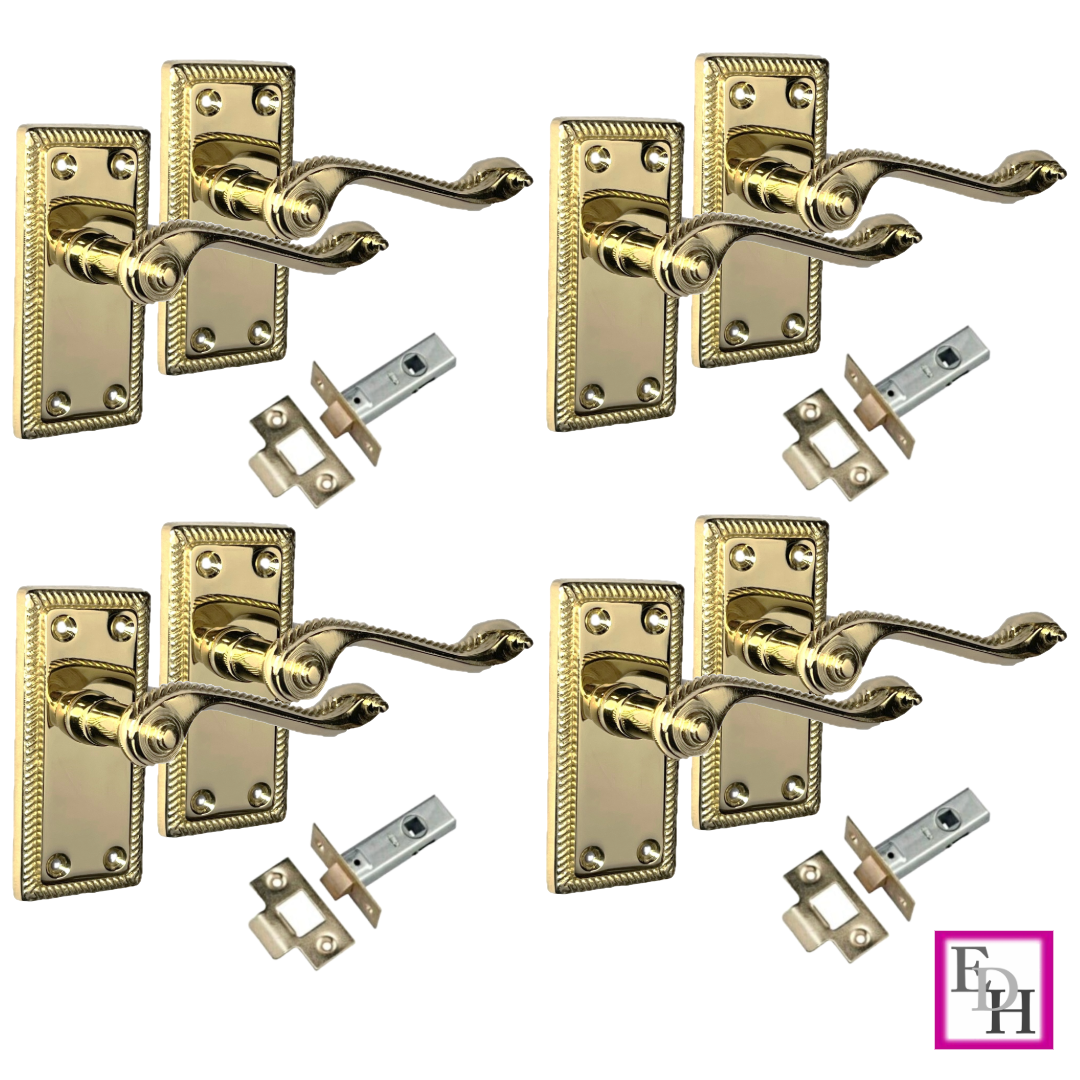 Georgian Style Scroll Brass Finish Door Handles,Internal Door handles,Tubular.