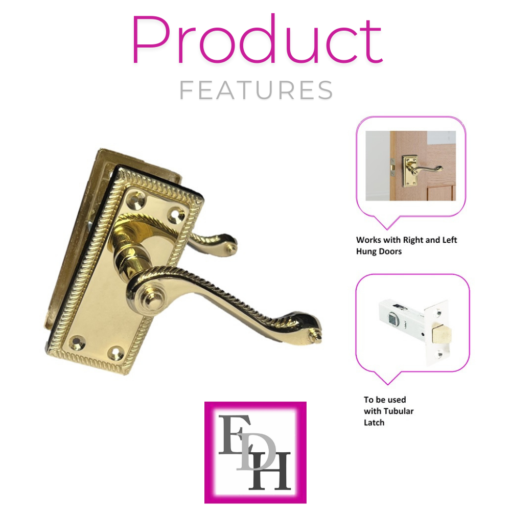 Georgian Style Scroll Brass  Finish Door Handles, Internal Door Handles 4 sets.