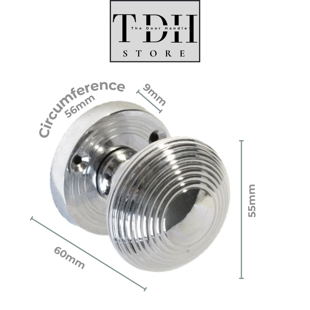 Chrome Door Knobs  Ribbed Silver Interior Mortice Handles with Tubular Latch
