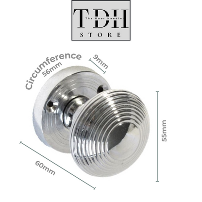 Chrome Door Knobs  Ribbed Silver Interior Mortice Handles with Tubular Latch