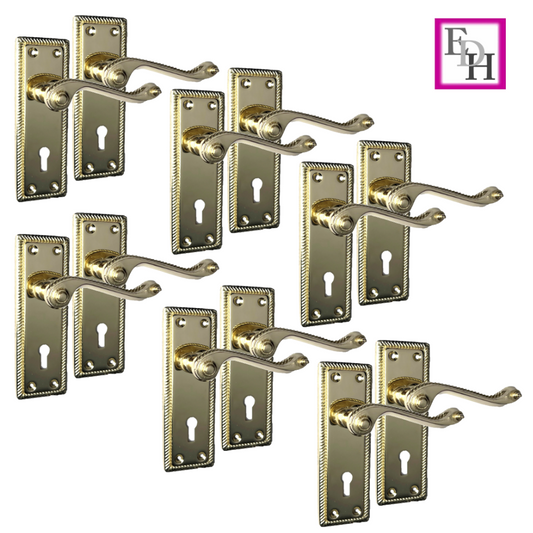 Georgian Style Scroll Brass Finish Door Handles, Internal Door handles 6 Sets.