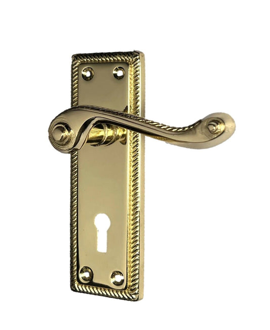 Georgian Style Scroll Brass Finish Door Handles, Internal Door handles 1 Pair