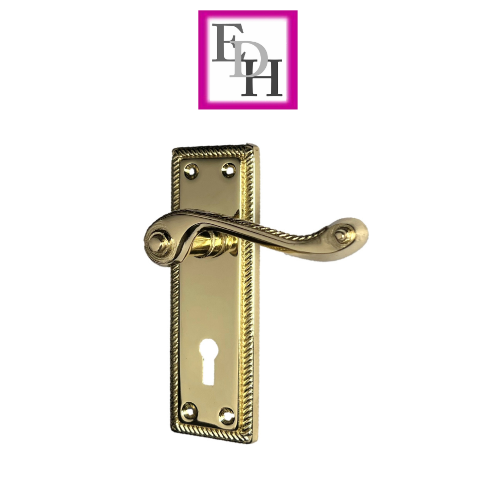 Georgian Style Scroll Brass Finish Door Handles, Internal Door handles 1 Pair