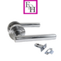 Modern Chrome Straight T-Bar Door Handles with Round Rose + Tubular Latch
