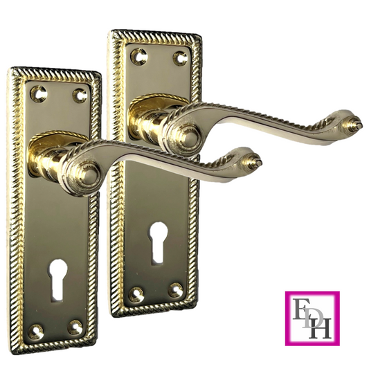 Georgian Style Scroll Brass Finish Door Handles, Internal Door Handles, 1 Pair
