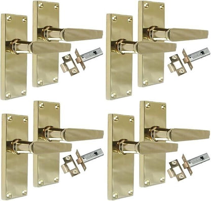 InteriorDoor Handles Victorian Straight Lever Latch Brass Finish + Tubular Latch, 4 Pairs