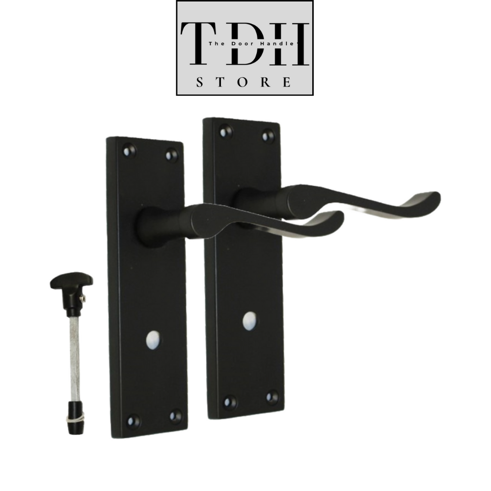 MATT BLACK Modern Victorian Scroll Bathroom Internal Door Handles and Bath Lock