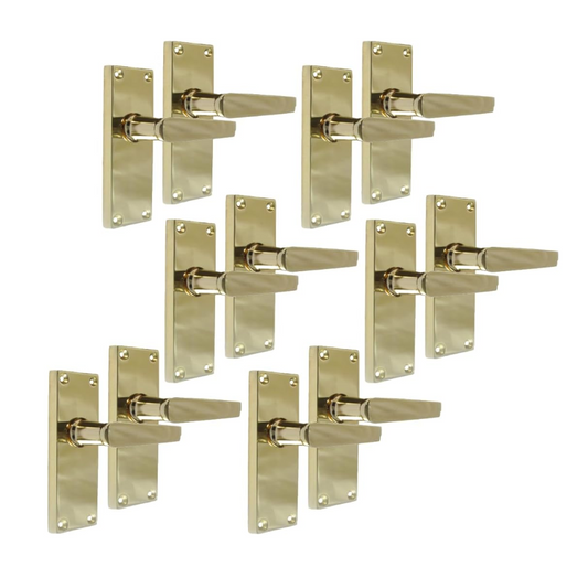 Door Handles Victorian Straight Lever Latch Brass Finish Interior DOOR HANDLE x6