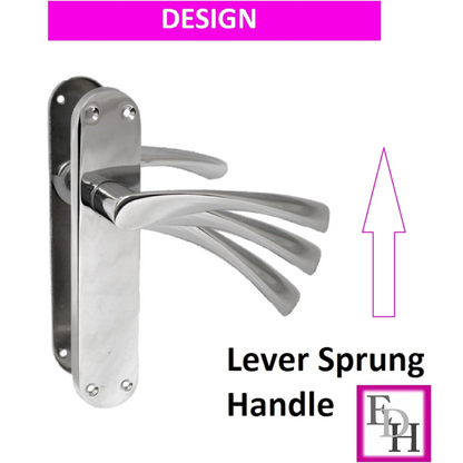 Polished Chrome Twist Door Handle, Interior Latch Lever on Long Back Plate