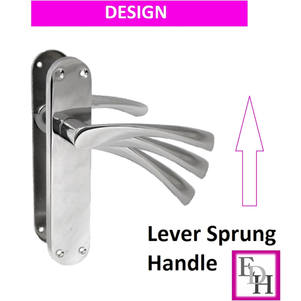 Polished Chrome Twist Door Handle, Interior Latch Lever on Long Back Plate