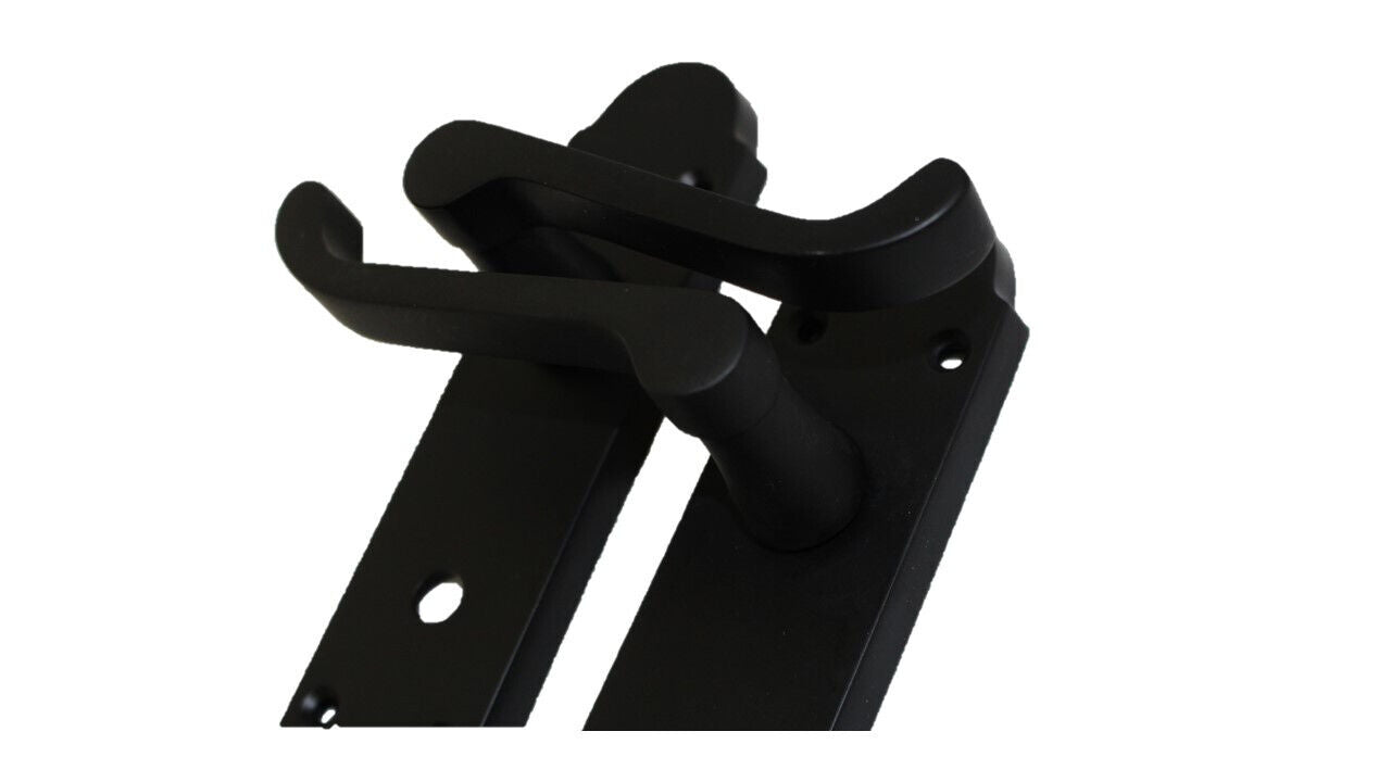 Matt Black Victorian Scroll Bathroom Door Handles With Sash Lock Epsom Pack
