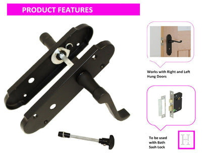 Matt Black Victorian Scroll Bathroom Door Handles With Sash Lock Epsom Pack