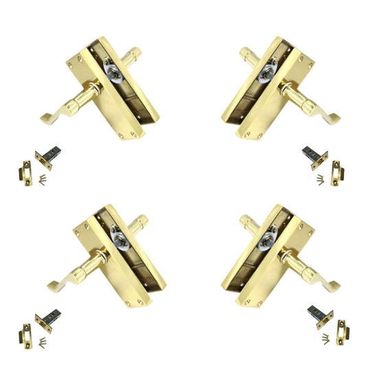 Door Handles Brass Plated  Victorian Scroll lever Latch Modern Handles + Latchx4
