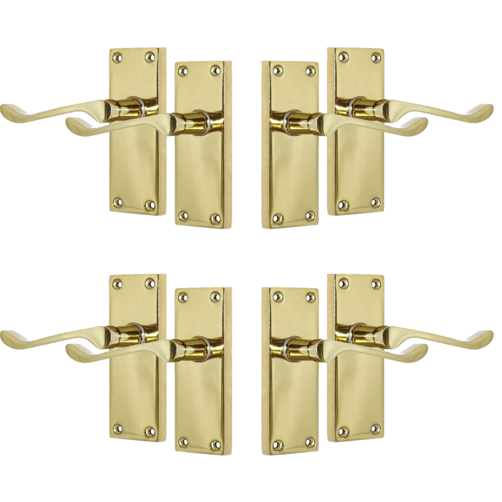 Door Handles Brass Plated  Victorian Scroll lever Latch Modern Handles + Latch