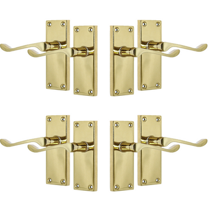 Door Handles Brass Plated  Victorian Scroll lever Latch Modern Handles + Latch