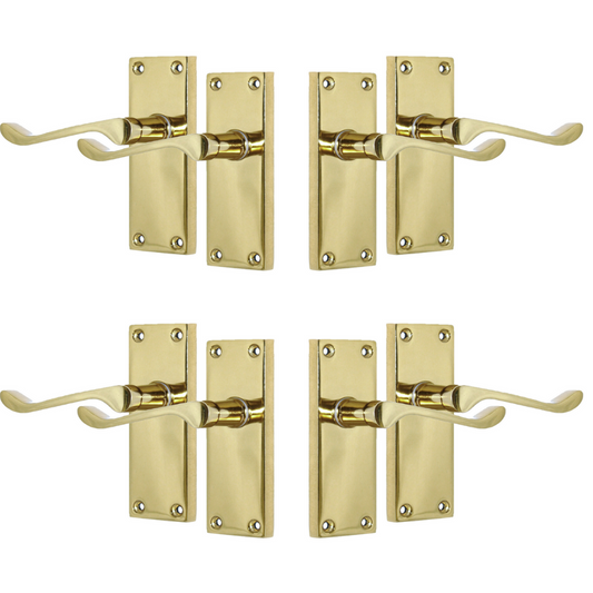 Door Handles Brass Plated  Victorian Scroll lever Latch Modern Handles + Latch