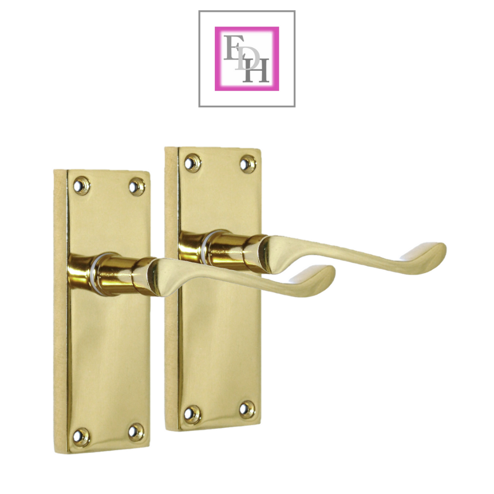 Door Handles Brass Plated  Victorian Scroll lever Latch Modern Handles + Latch