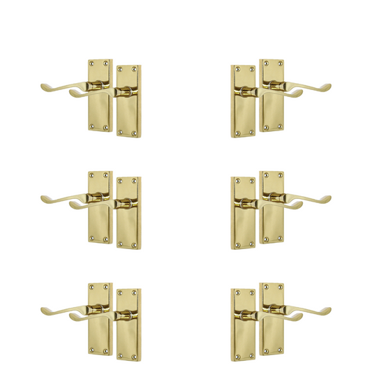 Door Handles Brass Plated  Victorian Scroll lever Latch Modern Handles x 6