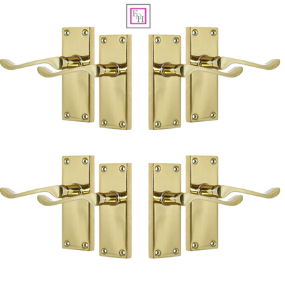 Door Handles Brass Plated  Victorian Scroll lever Latch Modern Handles + Latch