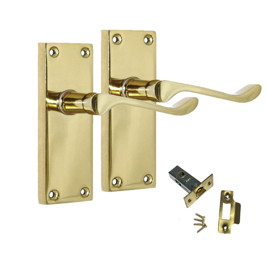 Door Handles Brass Plated  Victorian Scroll lever Latch Modern Handles + Latch