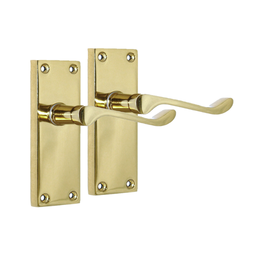 Door Handles Brass Plated  Victorian Scroll lever Latch Modern Handles x 6