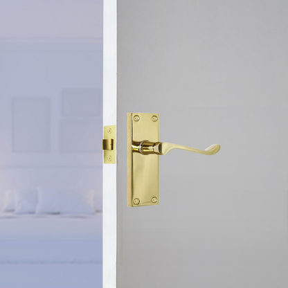 Door Handles Brass Plated  Victorian Scroll lever Latch Modern Handles + Latch