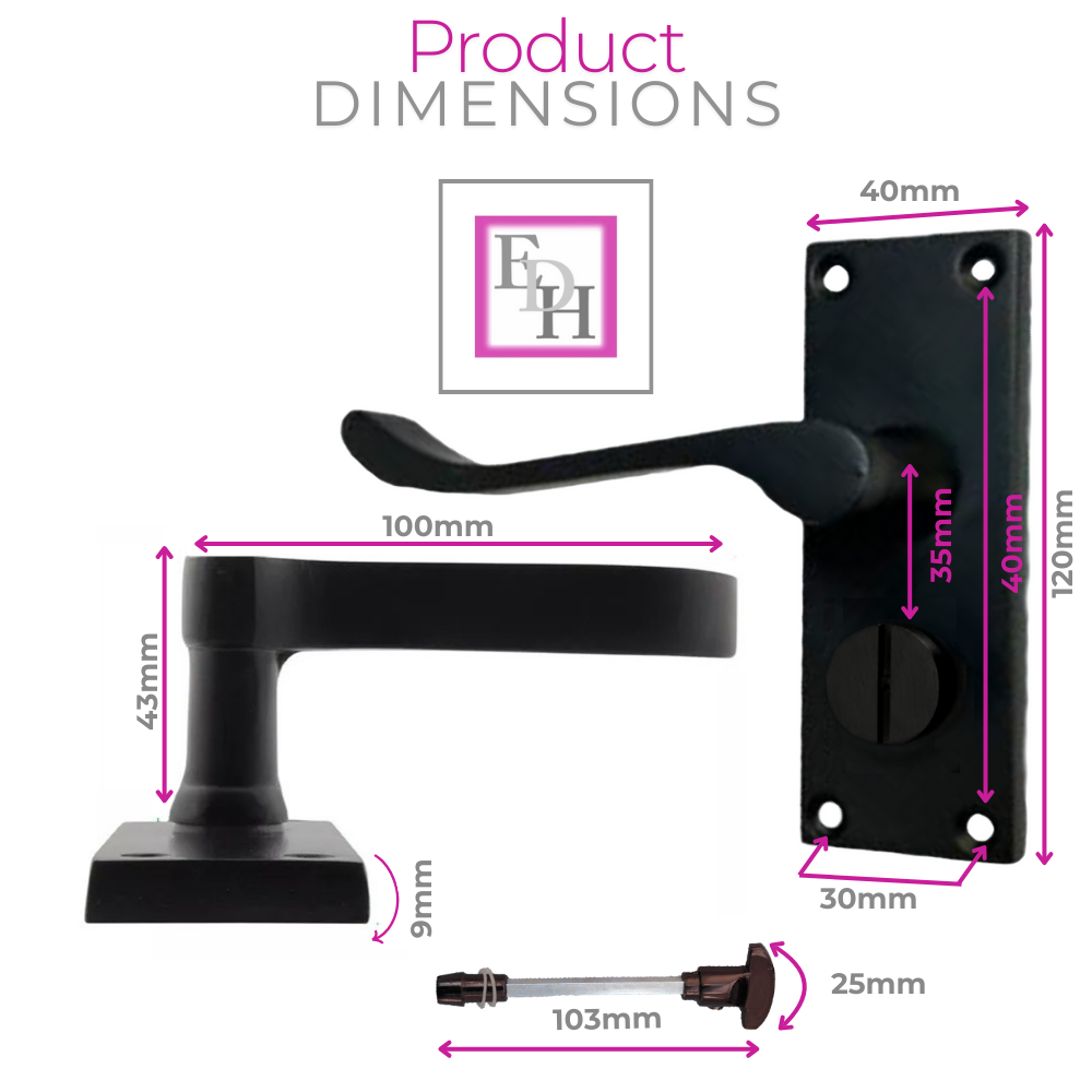 Victorian Scroll Matt Black Bathroom Privacy Lock Door Handles 1 Pair