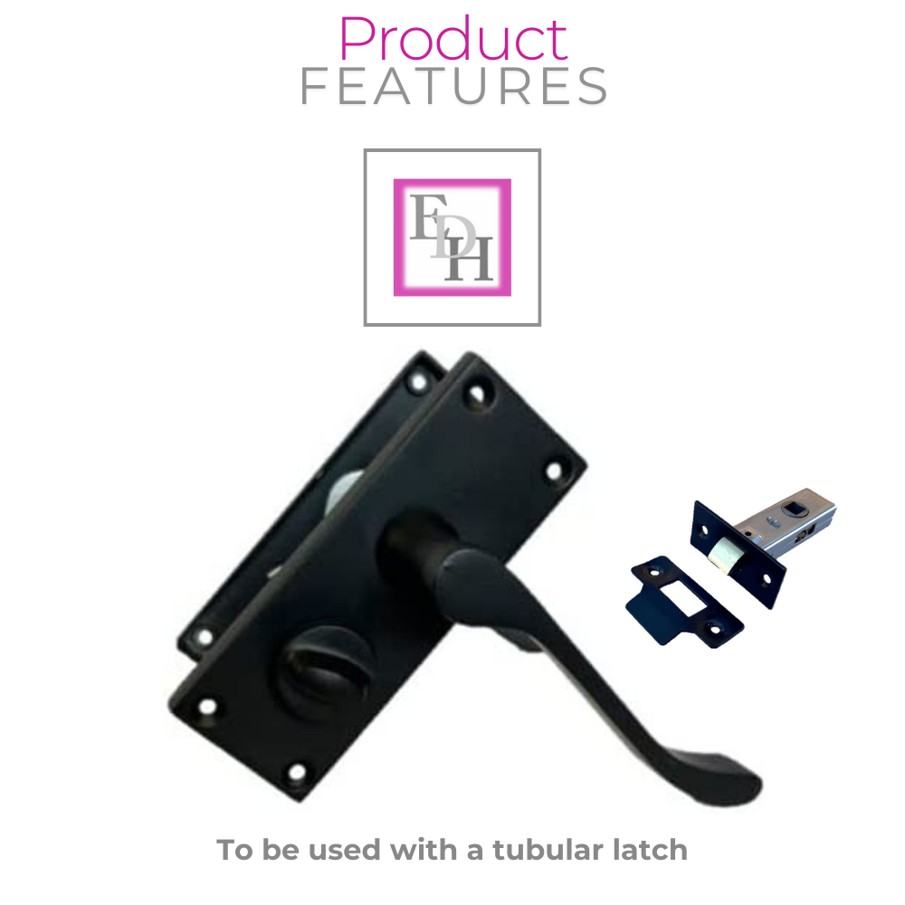 Victorian Scroll Matt Black Bathroom Privacy Lock Door Handles 1 Pair