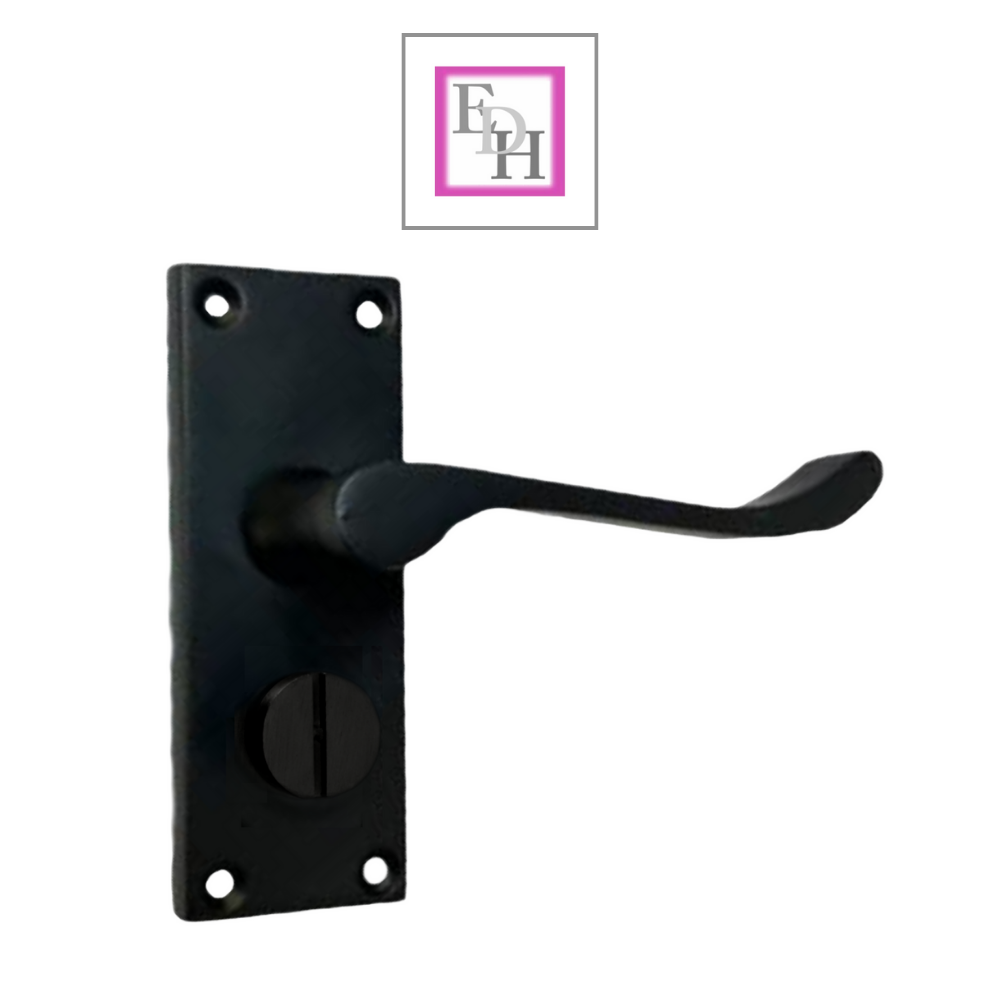 Victorian Scroll Matt Black Bathroom Privacy Lock Door Handles 1 Pair