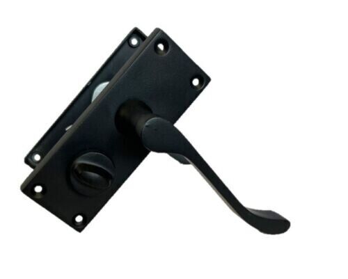 Victorian Scroll Matt Black Bathroom Privacy Lock Door Handles 1 Pair