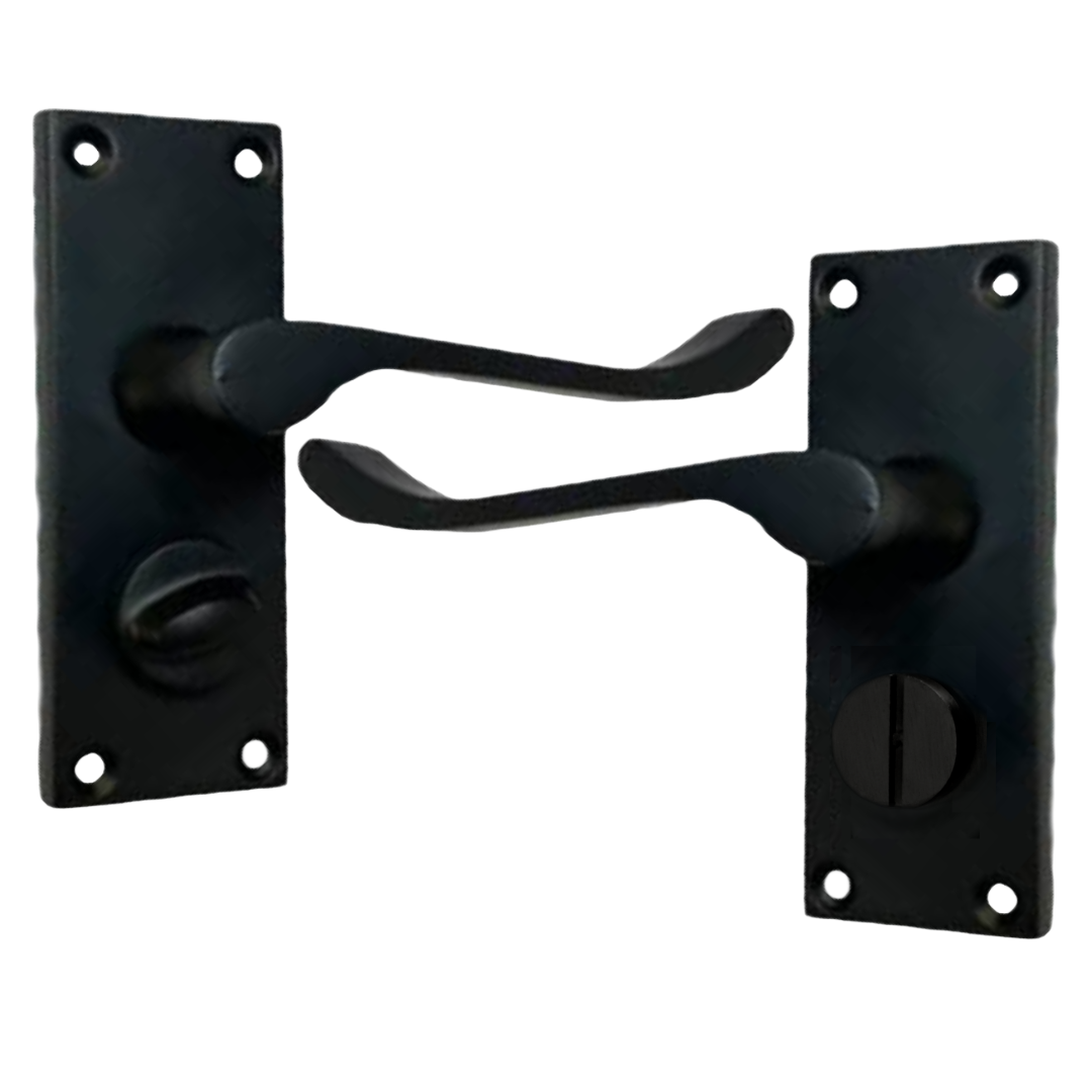 Victorian Scroll Matt Black Bathroom Privacy Lock Door Handles 1 Pair
