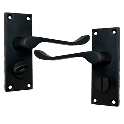 Victorian Scroll Matt Black Bathroom Privacy Lock Door Handles 1 Pair