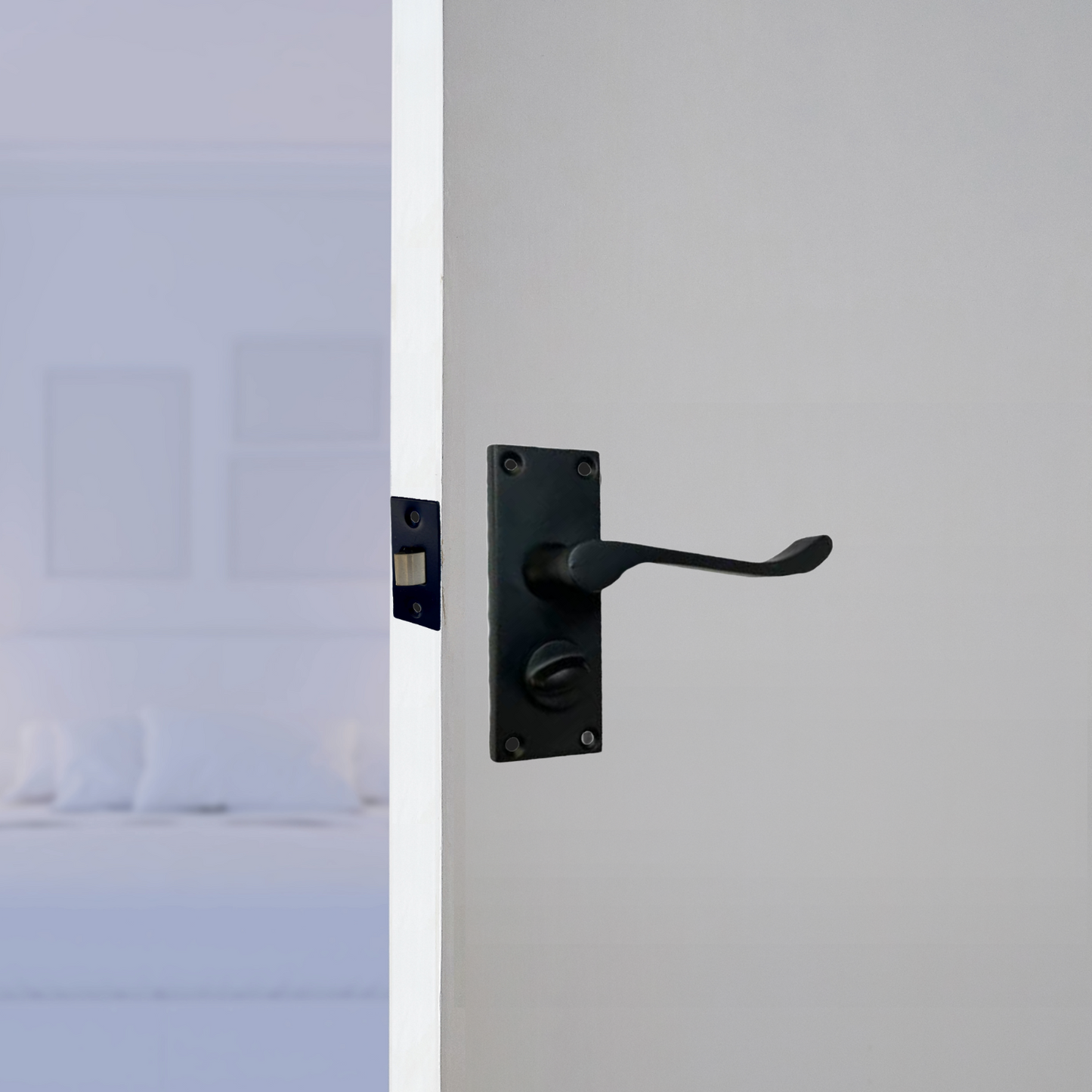 Victorian Scroll Matt Black Bathroom Privacy Lock Door Handles 1 Pair