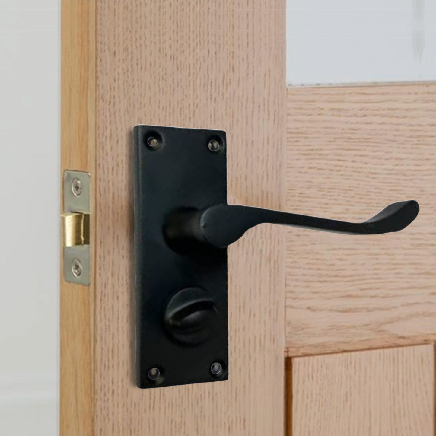 Victorian Scroll Matt Black Bathroom Privacy Lock Door Handles 1 Pair