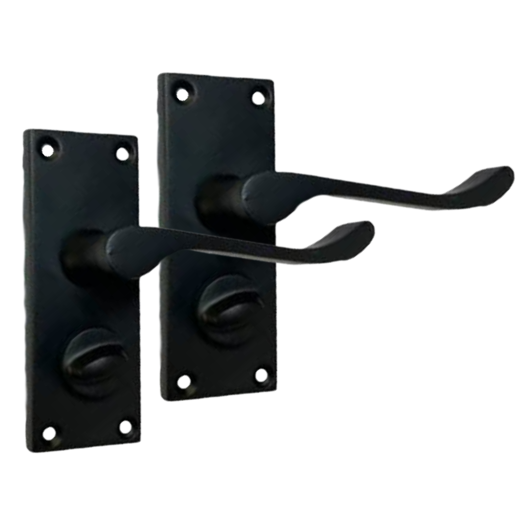 Victorian Scroll Matt Black Bathroom Privacy Lock Door Handles 1 Pair