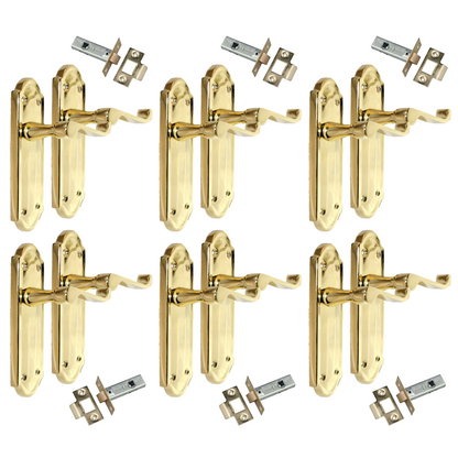Door Handles Scroll Lever Latch Brass Finish Ashford Style Ashworth Interior x6