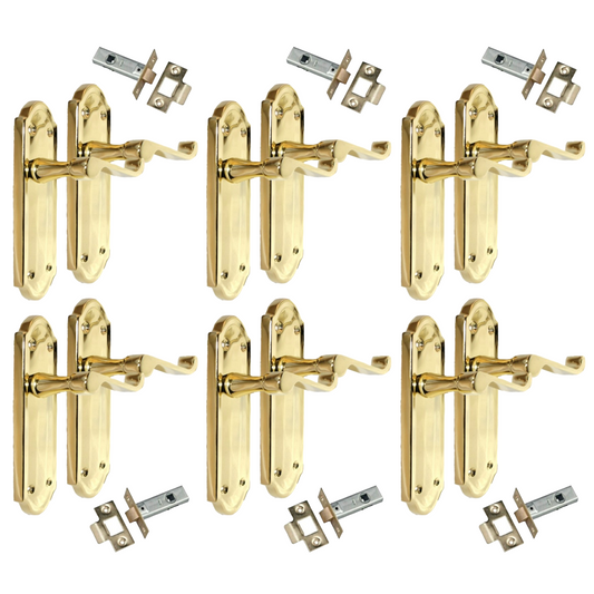 Door Handles Scroll Lever Latch Brass Finish Ashford Style Ashworth Interior x6