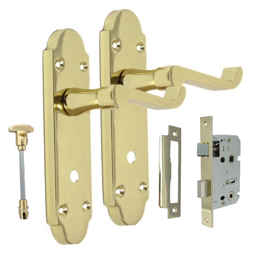 Brass Finish Epsom Victorian Scroll on Shaped Back Plate Lock Door Handle 2 Pair