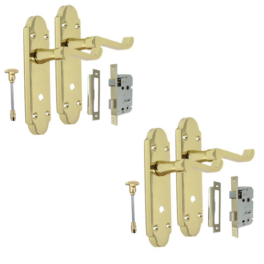 Brass Finish Epsom Victorian Scroll on Shaped Back Plate Lock Door Handle 2 Pair