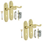 Brass Finish Epsom Victorian Scroll on Shaped Back Plate Lock Door Handle 2 Pair