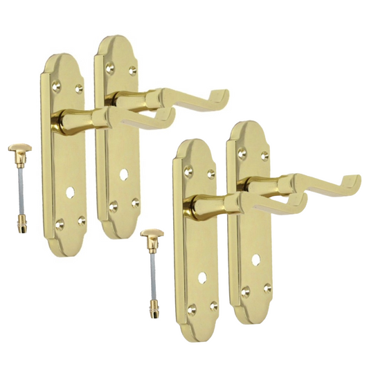 Brass Finish Epsom Victorian Scroll on Shaped Back Plate Lock Door Handle 2 Pair