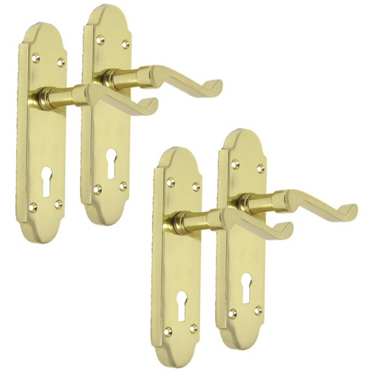 Brass Finish Epsom Victorian Scroll on Shaped Back Plate Lock Door Handle 2 Pair