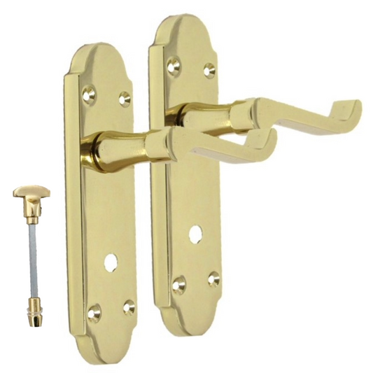 Brass Finish Epsom Victorian Scroll on Shaped Back Plate Lock Door Handle