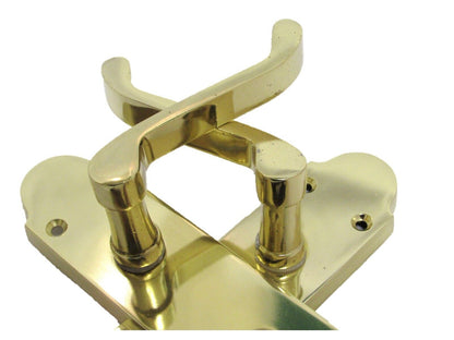 Brass Finish Epsom Victorian Scroll on Shaped Back Plate Lock Door Handle 2 Pair
