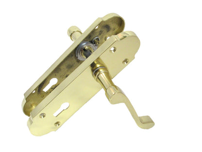 Brass Finish Epsom Victoria Scroll Lock Door Handles On Back Plate & Lock x2