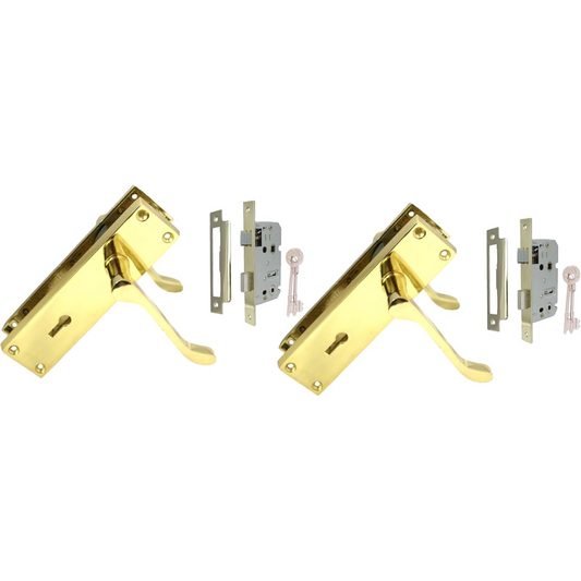 Lock Door Handles Modern Brass Victorian Scroll  Door Handle +3 Lever Sash Lock2